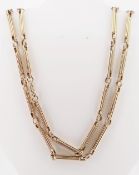 9CT YELLOW GOLD NECKLACE, trombone link, 75cms long, 45.0gms