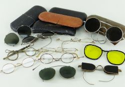 ASSORTED VINTAGE SPECTACLES, including tinted snow glasses, and glasses with hinged mesh guards (