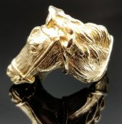 9CT GOLD HORSE HEAD RING, ring size U, 21.1gms Provena