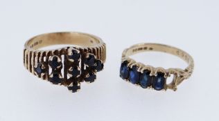 TWO 9CT GOLD SAPPHIRE RINGS, 6.6gms (2)