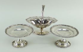 THREE SILVER BONBON DISHES, including a pair of Edward VII pedestal dishes by Elkington & Co.