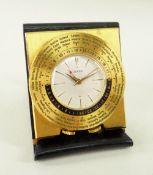 SWISS 'LUXOR' GMT POCKET TRAVEL TIMEPIECE, c.1970, no.1122, in square brushed gilt metal case with