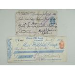 TWO EARLY REGIONAL BANK CHEQUES, comprising 1888 Brecon Old Bank, Cardigan, cheque Mssrs.