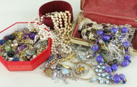 ASSORTED COSTUME JEWELLERY comprising bangles, rings, lockets, pearls, beads, silver set jewellery