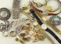 ASSORTED JEWELLERY & WATCHES comprising cufflinks, bar brooches, ladies wristwatches including