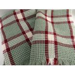 PAIR TRADITIONAL WELSH WAFFLE BLANKETS, woven in green, claret and white, 208 x 140cms (2)