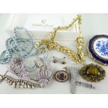 ASSORTED COSTUME & DRESS JEWELLERY comprising marcasite brooches, earrings, vintage brooches, beads,