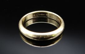 CARTIER 18CT YELLOW GOLD WEDDING BAND, ser. no. CQF2*5, stamped 'Cartier 55 Au750' with Paris char