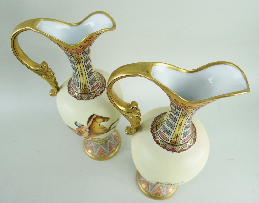 PAIR RUDOLSTADT (LAZARUS STRAUSS & SONS) PORCELAIN EWERS, CIRCA 1910, of neo-classical style, - Image 3 of 4