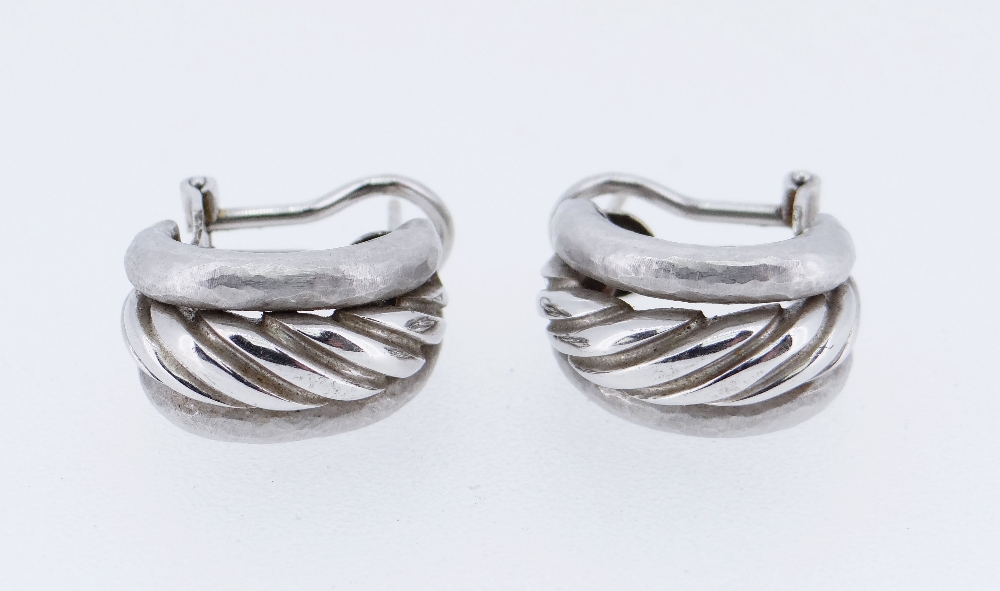 PAIR OF 18CT WHITE GOLD GARRARD EARRINGS of rope twist design, 15.2gms, in jewellery box