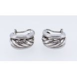 PAIR OF 18CT WHITE GOLD GARRARD EARRINGS of rope twist design, 15.2gms, in jewellery box