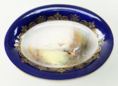 ROYAL WORCESTER JAMES STINTON PAINTED DESSERT DISH, dated 1938, retailed by Aspreys, centre