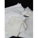ASSORTED DOMESTIC WHITE LINEN, including twelve sheets, three table cloths, and various small cloths