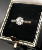 PLATINUM DIAMOND SOLITAIRE RING, 0.33cts approx. (visual estimate), embossed shoulders, ring siz
