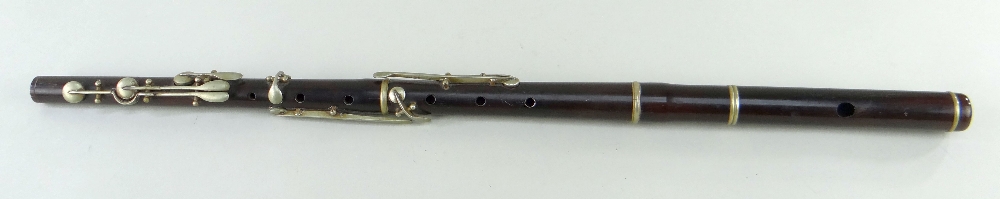 ANTIQUE ROSEWOOD 8-KEY FLUTE, nickel keys and collars, 67cms long Comment: mouthpiece cracked, lower - Image 2 of 3