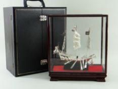 MODERN CHINESE STERLING SILVER WAR JUNK, by Wai Kee (Hong Kong), in case