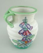 CHARLOTTE RHEAD FOR CROWN DUCAL, a ribbed Foxglove pattern jug, c.1937, no. 4953, tube lined