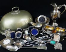 ASSORTED OLD SHEFFIELD PLATE & ELECTROPLATE COLLECTIBLES & TABLEWARE, including dish dome, claret