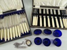 ASSORTED SILVER COLLECTABLES & PLATED FLATWARE, including pair of oval Edward VII silver salts,