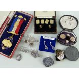 BOXED SET 9CT GOLD CUFFLINKS & SHIRT STUDS, 6.2g; together with miscellaneous of group of silver and