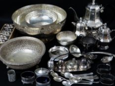 ASSORTED ELECTROPLATE & INDIAN SILVER, including Indian silver 3-pc teaset, six Indian silver coin