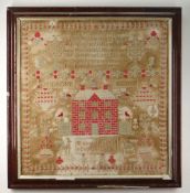 VICTORIAN WELSH SAMPLER, probably Carmarthenshire, by Mary Jones aged 13, 1896, central design of