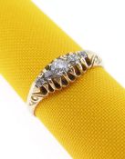 18CT GOLD FIVE-STONE DIAMOND RING, the central stone 0.2cts approx., ring size S, 3.6gms, in ring