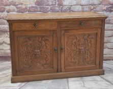 EARLY 20TH CENTURY RENAISSANCE-STYLE CARVED OAK SIDEBOARD, fitted two frieze drawers above