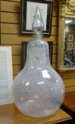 IMPRESSIVE & LARGE CLEAR GLASS PHARMACY DISPLAY BOTTLE OR CARBOY, of pear shape with faceted spire
