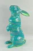 ALEX ECHO composition with resin - Lea, seated rabbit sculpture in green and pink, signed, with
