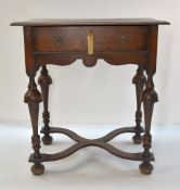 WILLIAM & MARY-STYLE OAK SIDE TABLE, triple plank moulded top above frieze drawer, shaped apron,