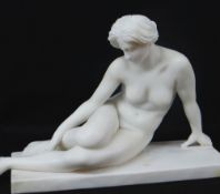 AFTER THE ANTIQUE, late 20th Century, marble sculpture of a maiden, on plinth base, 63w x 23d x