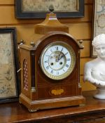 20TH CENTURY BOXWOOD STRUNG MANTEL CLOCK, in the form of a bracket clock, two piece enamel dial with
