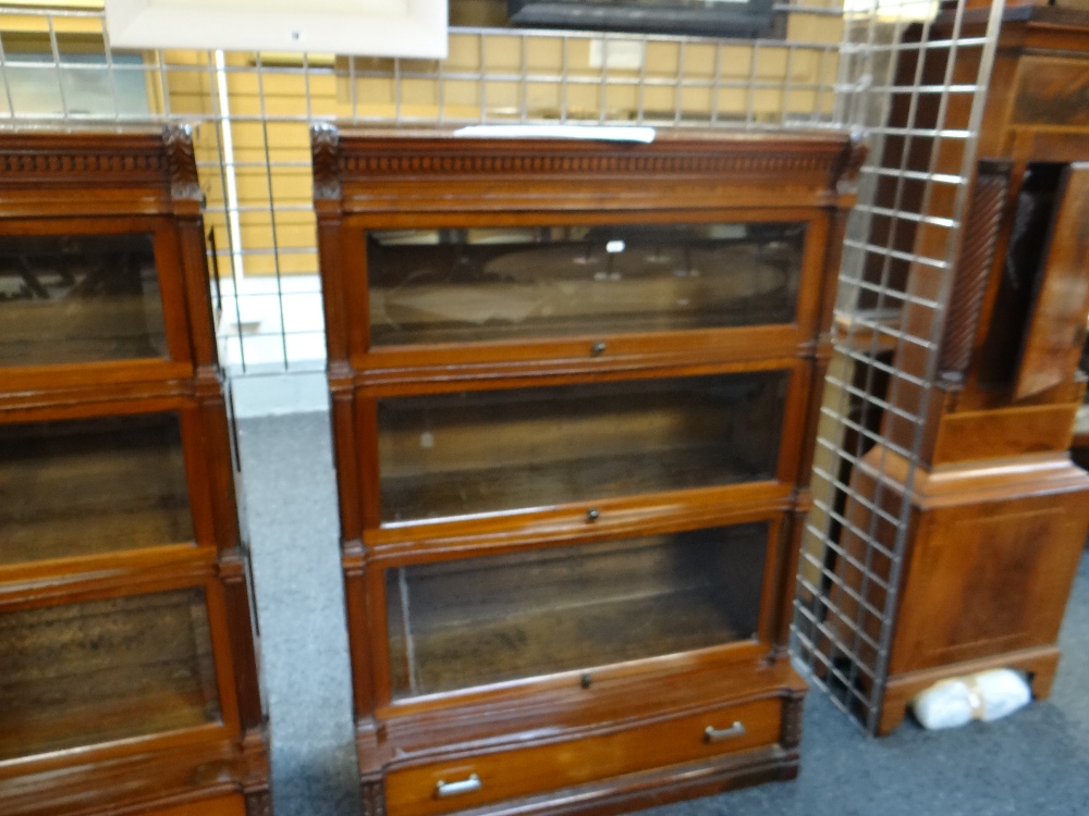 FINE PAIR OF GLOBE WERNICKE-TYPE MAHOGANY BOOKCASES with acanthus carved and dental cornices, each - Image 7 of 10