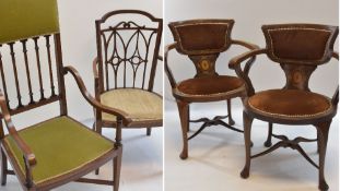 FOUR EDWARDIAN SATINWOOD INLAID ARMCHAIRS, including a pair with Patera-inlaid waisted splats,