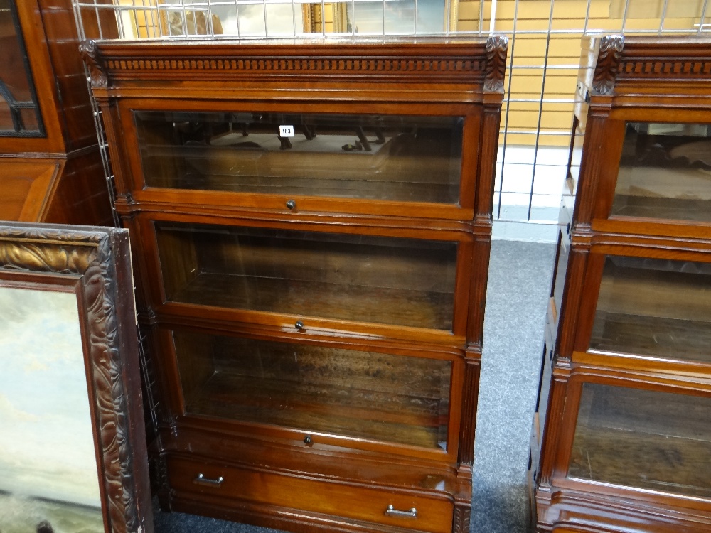 FINE PAIR OF GLOBE WERNICKE-TYPE MAHOGANY BOOKCASES with acanthus carved and dental cornices, each - Image 5 of 10