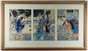 TOYOHARA KUNICHIKA (1835-1900) oban tat-e triptych - probably depicting an episode from the Tale