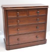 LATE VICTORIAN WALNUT CHEST, fitted two short and three long drawers, plinth base, 108h x 121w x