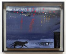 RICHARD O'CONNELL oil on canvas - The Black Cat, Cardiff Bay, signed with initials and dated '21, 35