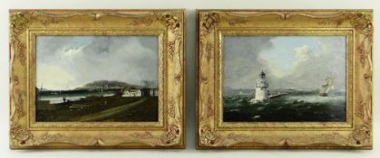 FOLLOWER OF NICHOLAS CONDY (19th Century) oils on board - lighthouse with ship in rough seas: and