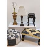 OCCASIONAL FURNISHINGS, including small Chinese vase stand, camel stool, leather pouffe, and two