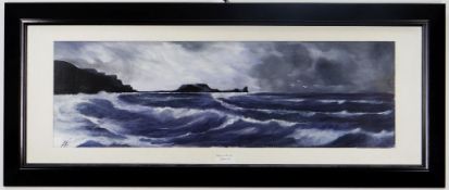 MODERN WELSH SCHOOL acrylic - titled to mount 'Worms Head Gower', indistinctly signed/initialled, 26