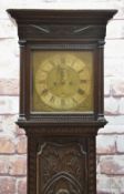 18TH CENTURY EIGHT DAY OAK LONGCASE CLOCK, by Henry Tristram, Tamworth, 11inch brass dial with