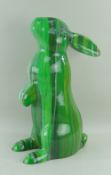 ALEX ECHO mixed media with resin - Keats, seated rabbit sculpture in green and yellow, signed,