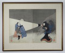 SHUNBASAI HOKUEI (fl 1829-1837) 1832, oban tate-e diptych - depicting the Kabuki actors Iwai Shijaku