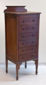 EDWARDIAN MAHOGANY & SATINWOOD CROSS-BANDED MUSIC CABINET, with raised back above six drawers with