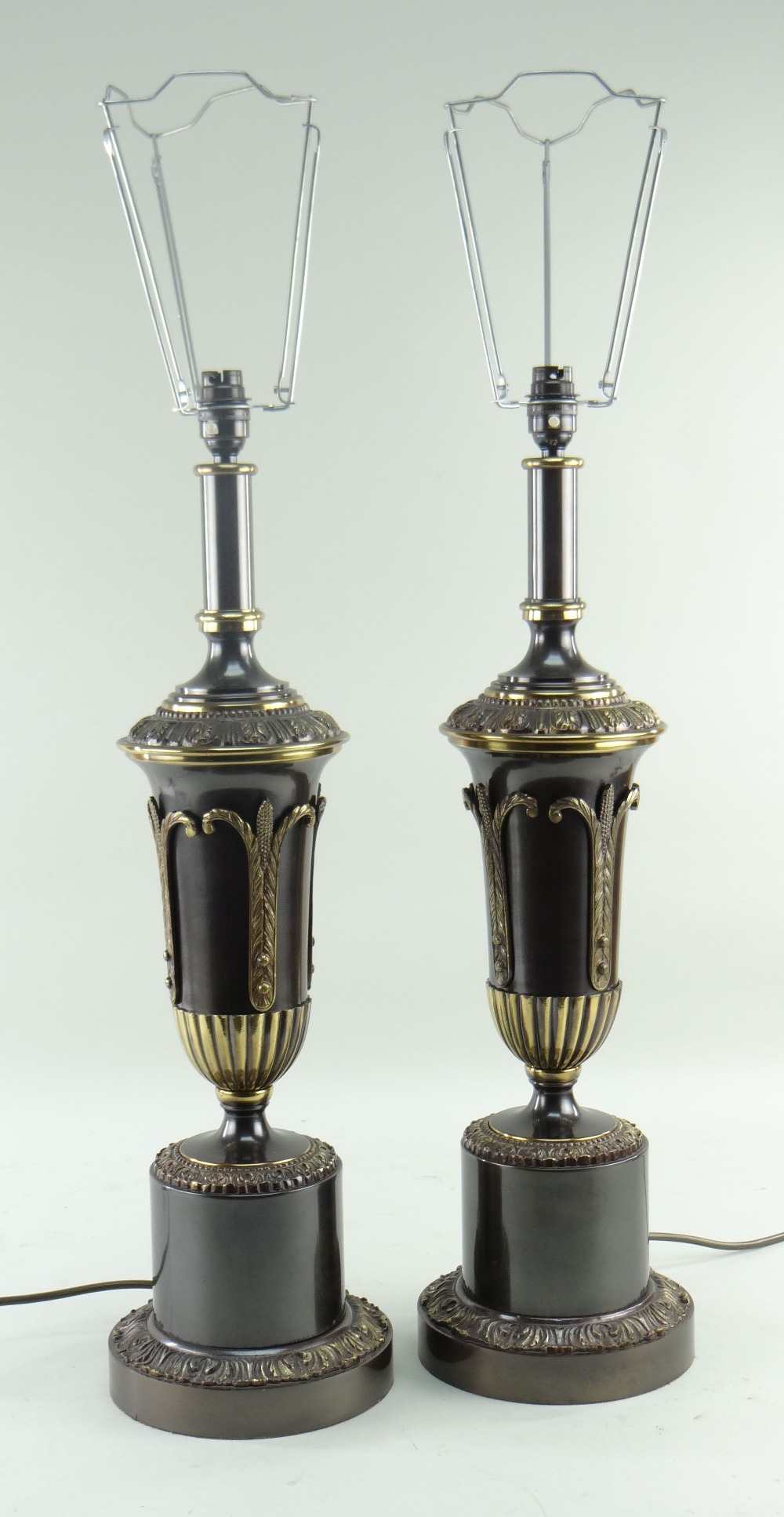 PAIR OF MODERN GILT METAL & BRONZED CLASSICAL STYLE TABLE LAMPS (2) Provenance: deceased estate - Image 2 of 3