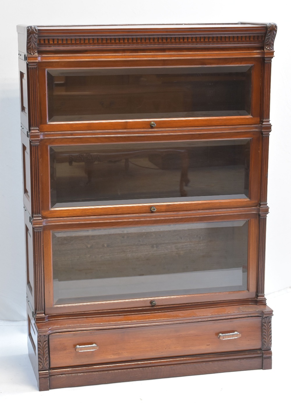 FINE PAIR OF GLOBE WERNICKE-TYPE MAHOGANY BOOKCASES with acanthus carved and dental cornices, each - Image 2 of 10