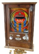 OLIVER WHALES OF REDCAR ALLWIN MINOR PENNY SLOT MACHINE, c. 1950s, six-win game, oak case, with