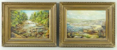 LESLIE BUGDEN oil on canvas - river landscape; and a companion, signed, 17.5 x 24cms (2) Comments: